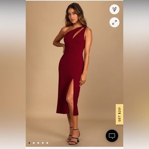 LuLu’s Cocktail Club Burgundy One-Shoulder Midi Dress